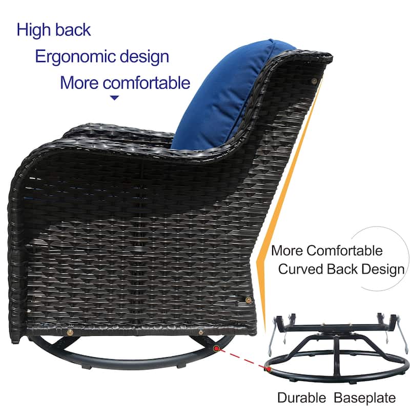 OVIOS 3-piece Rattan Wicker Rocking Swivel Chair Set