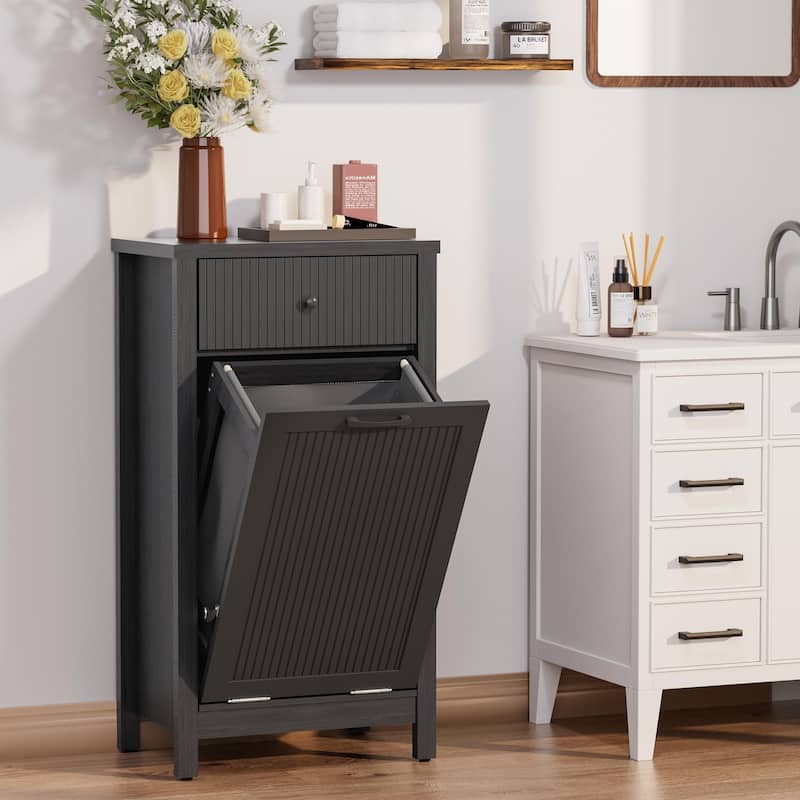 Black 10 Gallon Tilt Out Trash Cabinet with Drawers