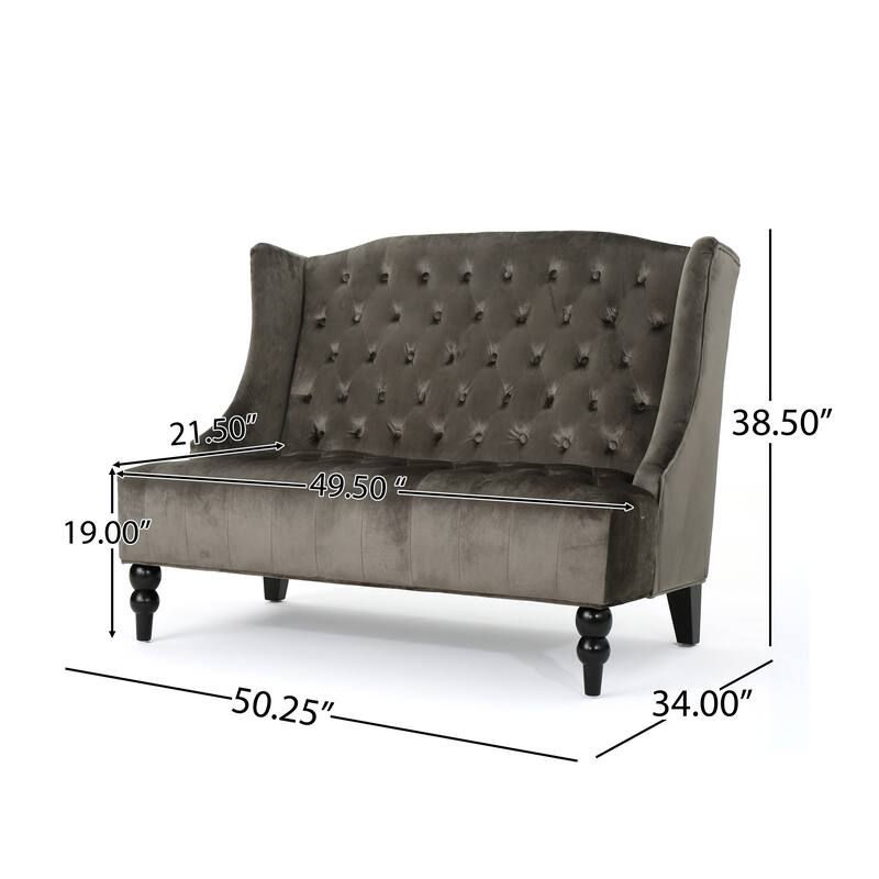 Grey Velvet Button Tufted High Wingback Loveseat Sofa