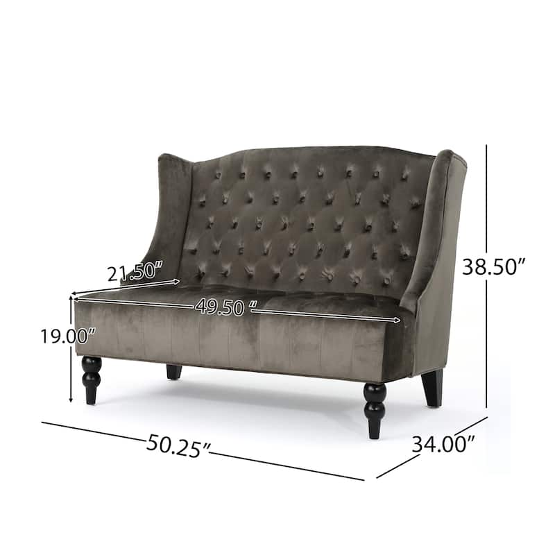 Grey Velvet Loveseat with Modern Glam Style