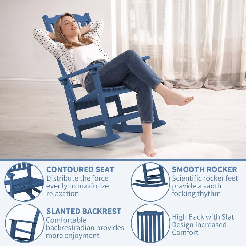 Vrakae 2 PCS Patio All Weather Resistant High Back Rocking Chair