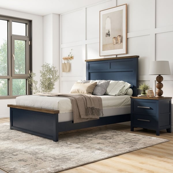 slide 2 of 34, Furniture of America Althea Modern Farmhouse 2-Piece Wood Kids Panel Bed and Nightstand Set Blue - Full