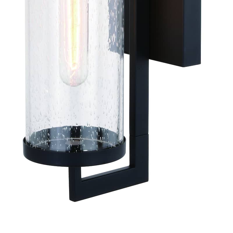 Morgan Park 1-Light Dusk to Dawn Modern Outdoor Wall Sconce with Clear Seeded Cylinder Glass Shade, Exterior Lantern