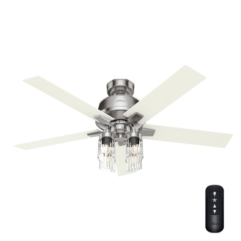Hunter 52" Audry Brushed Nickel Indoor Chandelier Inspired Ceiling Fan LED Light Kit, Handheld Remote Glam, Transitional