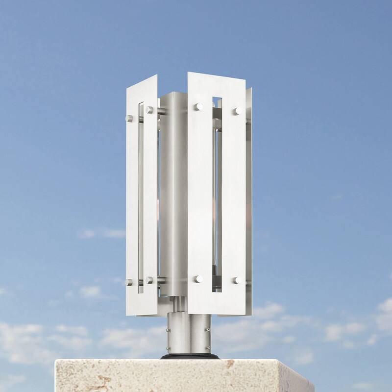 Livex Lighting 1-light Brushed Nickel Outdoor Post Top, 21776-91 - 8.625" Sq. x 20" H