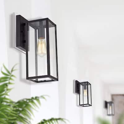 Square Matte Black Outdoor Sconce with Transparent Glass (Set of 2) - 13.75*5*7.25