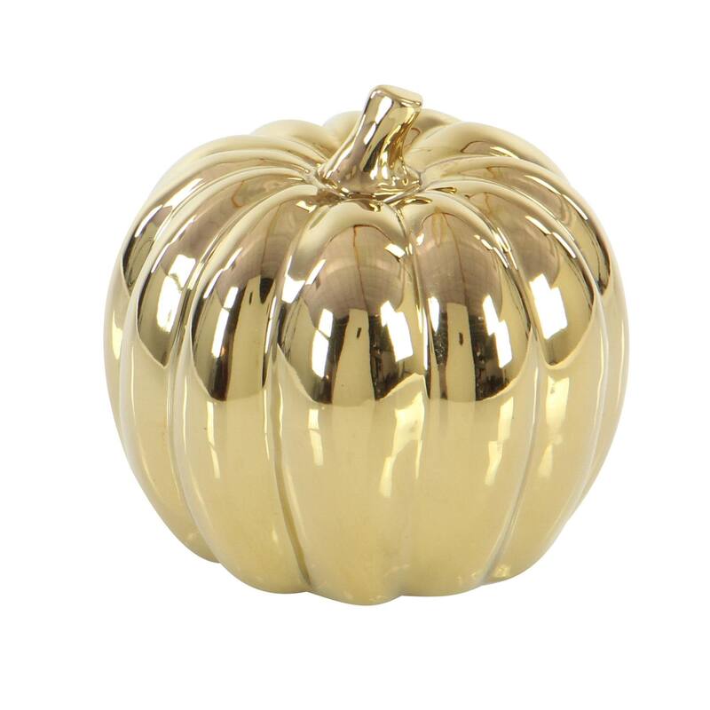 Ceramic Fruit Pear, Pumpkin, and Squash Decorative Sculpture with Decorative Plate - Set of 4 Gold or Silver - Roche River Decor