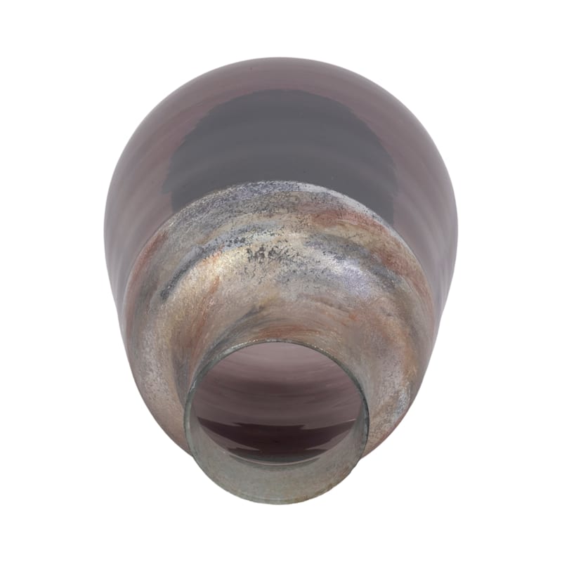 Modern Glam Glass Vase Metallic Textured Neck and Smooth Tapered Body