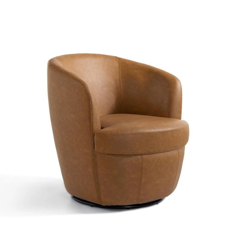 Modern Swivel Leather Accent Chair Upholstered Barrel Chair