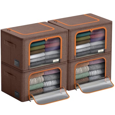 Sorbus Storage Bins with Metal Frame Stackable Foldable Clothes Organizer Bags Oxford Fabric With Clear Window & Handles- 4Pk