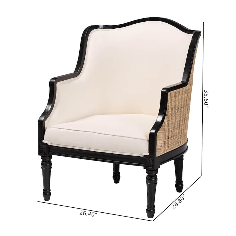 bali & pari Elizette Traditional French Beige Fabric and Black Finished Wood Accent Chair