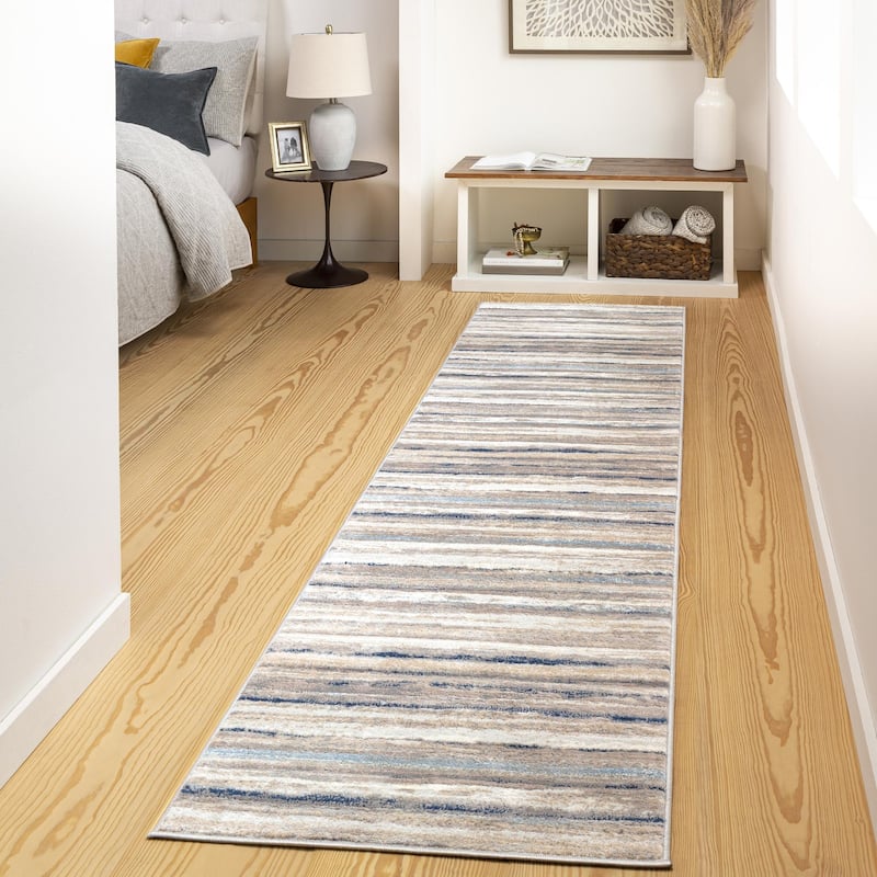 Livabliss Roma Modern Striped Area Rug - Blue/Grey - 2' 7" x 7' 3"