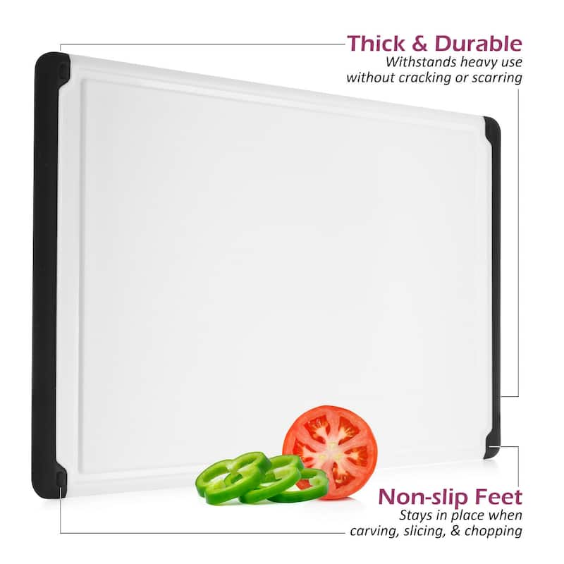 Plastic Cutting Boards - Large 18 x 12 Inch Rubber Cutting Board with Juice Grooves, Non-Slip, Dishwasher Safe Cutting Boards