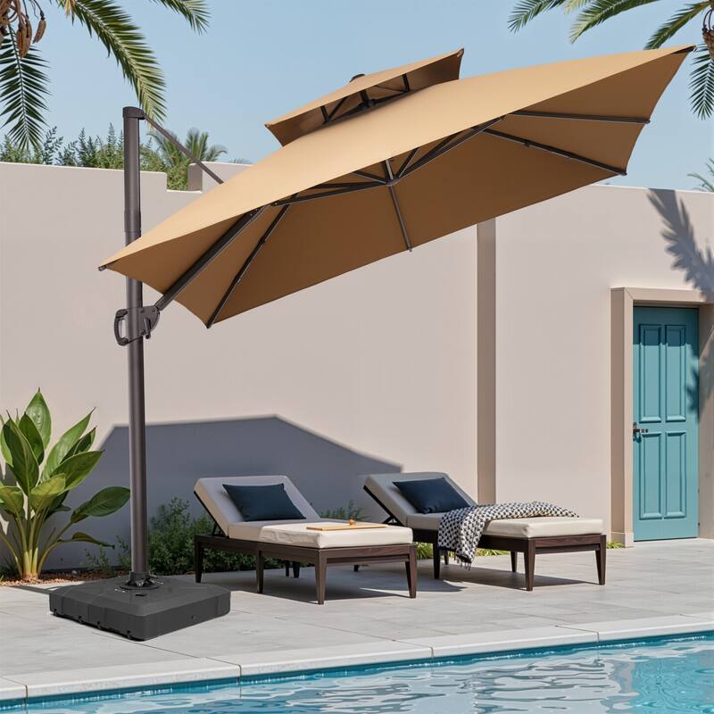 VredHom 11 FT Square Outdoor Patio Double Top Cantilever Umbrella with Wheel Base Stand