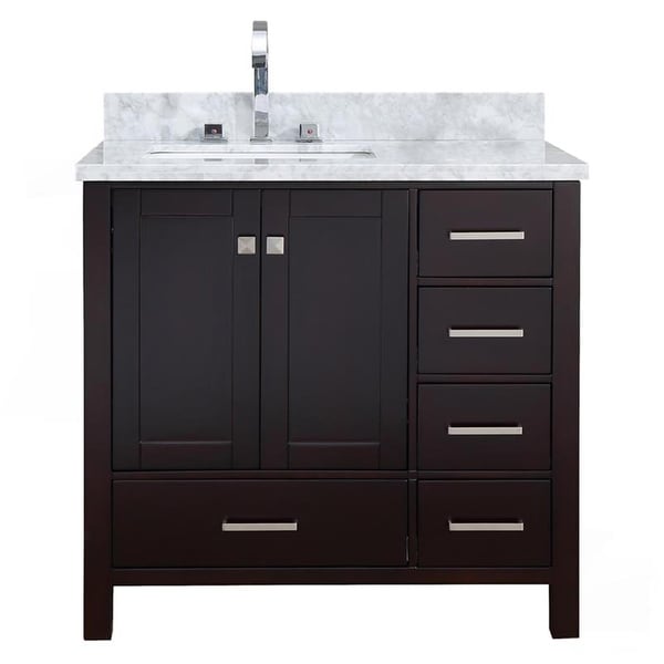 Ariel A037SLCWRVO Cambridge 37" Floor Mounted Single Basin Vanity Set with Wood Cabinet, Marble Vanity Top, and Left Offset