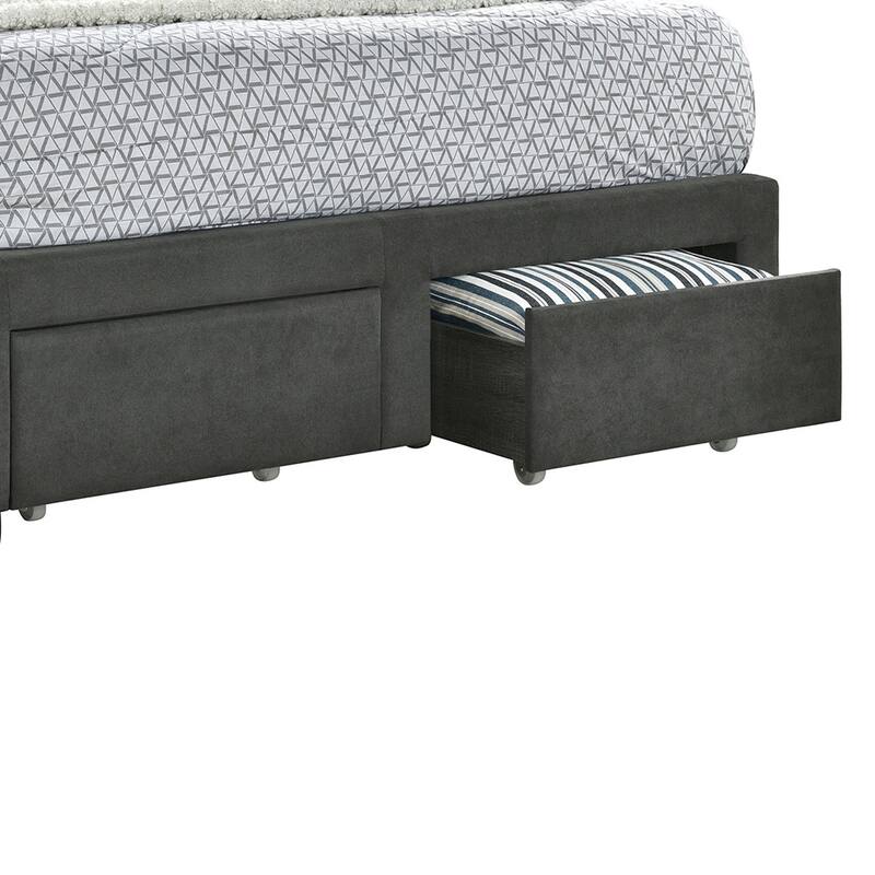 Grey Upholstered 4-Drawer Tufted King Storage Bed with Button-Tufted Headboard