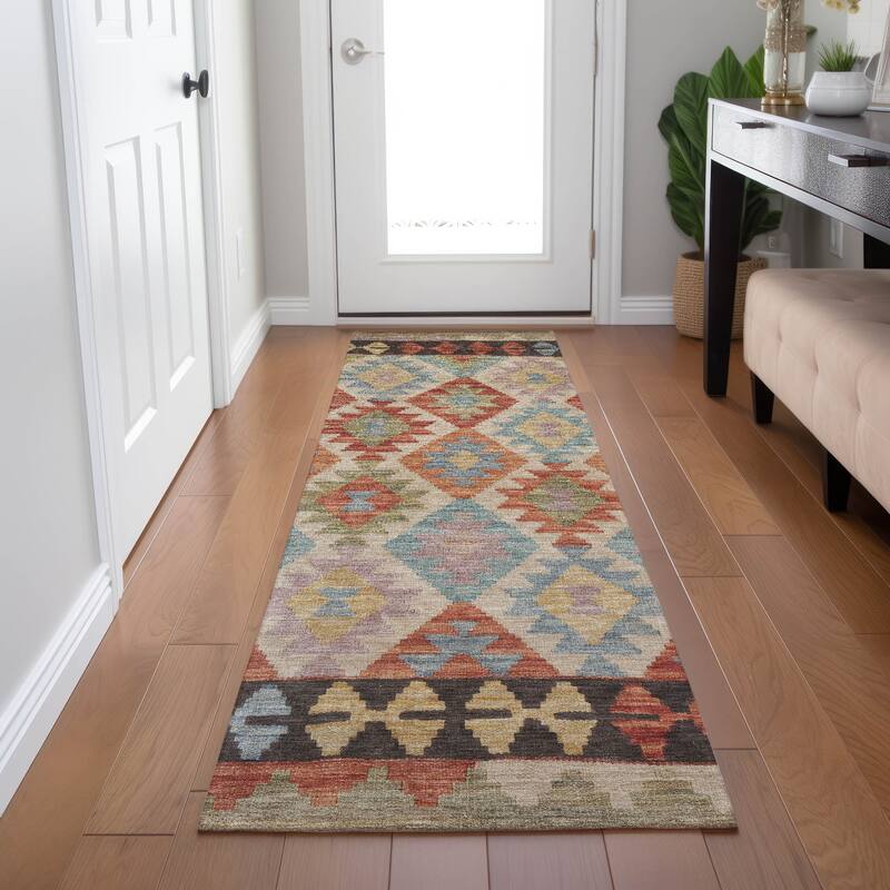 Machine Washable Indoor/ Outdoor Boho Global Chantille Rug