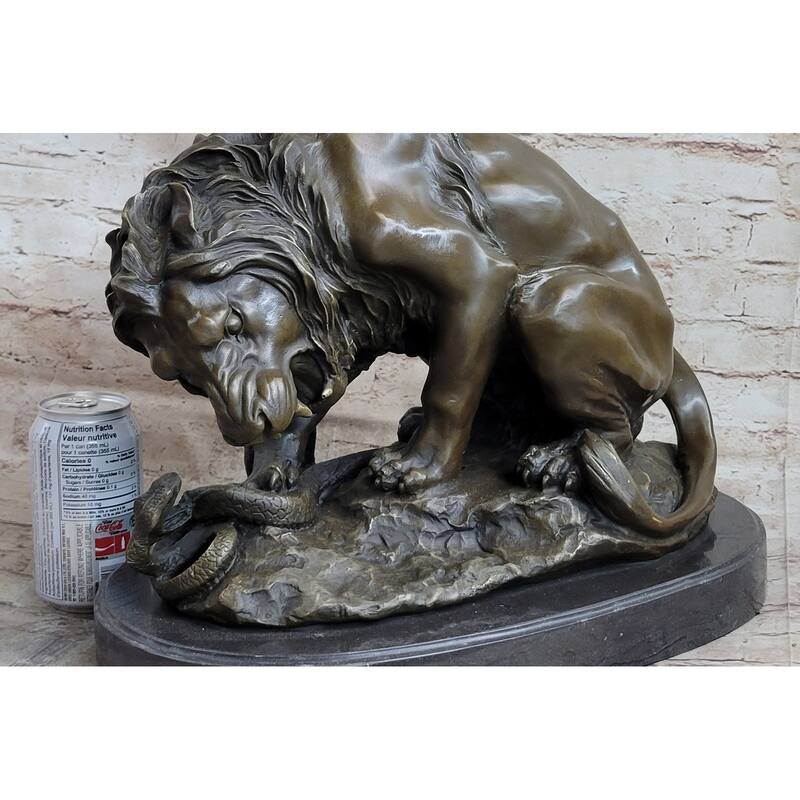 Lion Vs. Imitative Snake Bronze Statue Sculpture Figure By Antoine Barye On Marble Base