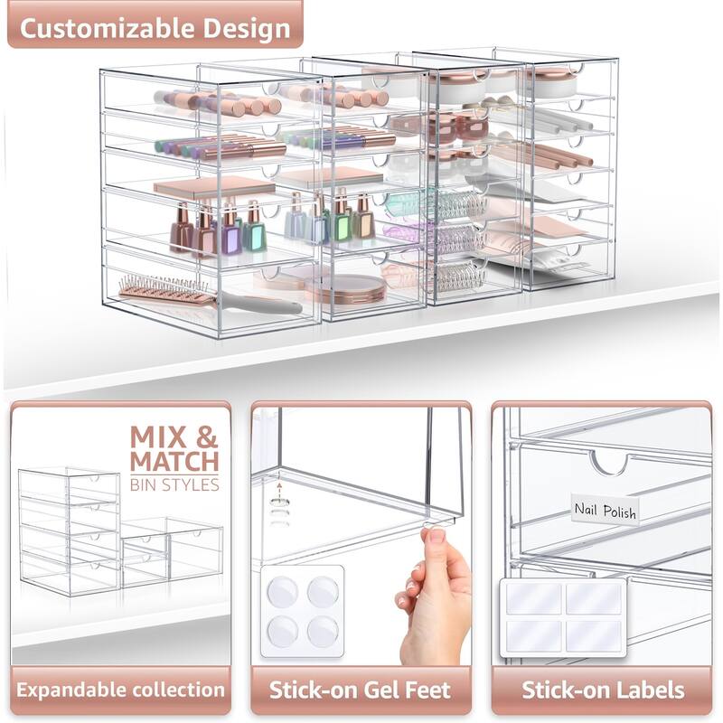 Sorbus Acrylic Closet Organizer 22 Drawers Clear Stackable Storage Bins for Essentials, Jewelry and Supplies Organizer- 4Pc