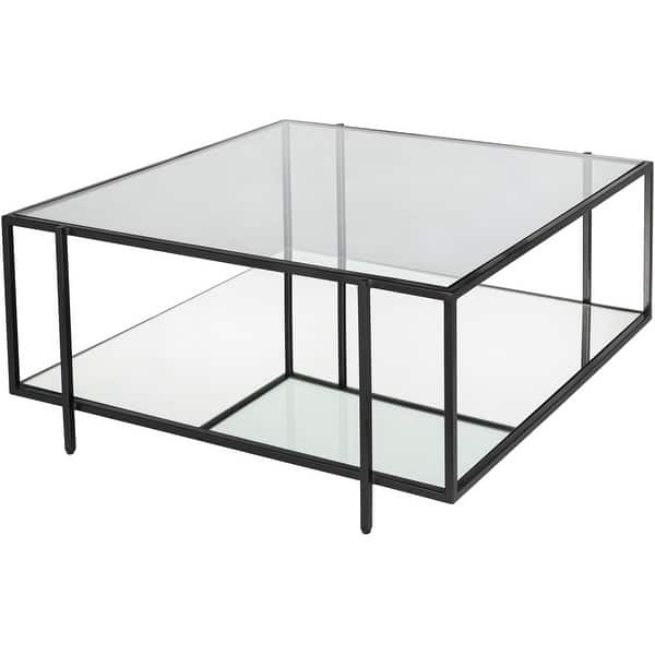 slide 2 of 7, Alecsis Glass Two-tier 16-inch Coffee Table - 16"H x 36"W x 36"D Mirrored
