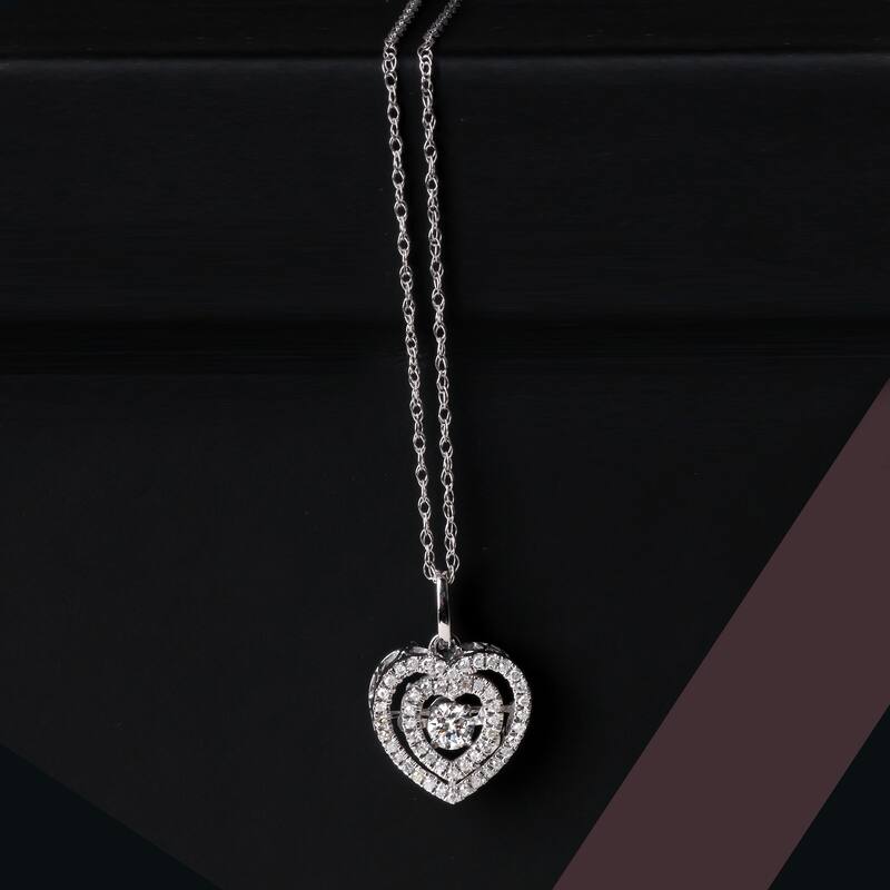 10K White Gold 1/5ct TDW Diamond Heartbeat Pendant Necklace for Women - White H-I