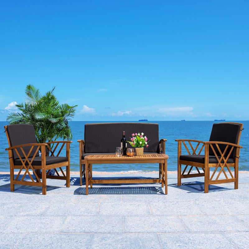 SAFAVIEH Outdoor Fontana 4-piece Acacia Wood Patio Conversation Set