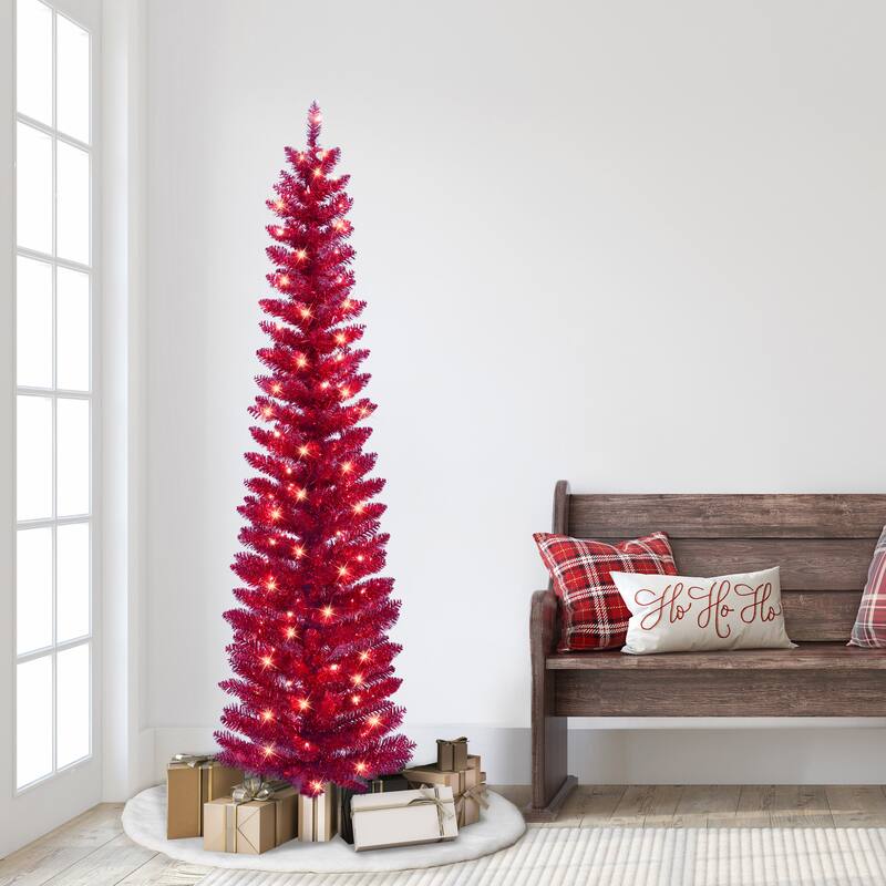Puleo International 6 ft. Pre-Lit Red Tinsel Artificial Tree