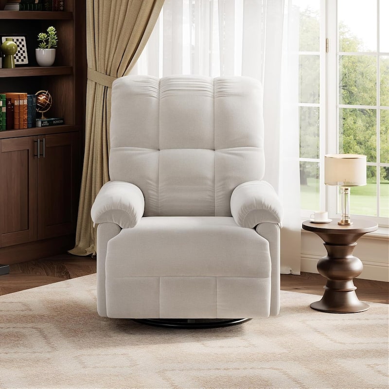 Upholstered Reclining 360°Swivel Rocker Sofa Chair for Living Room, Bedroom - White