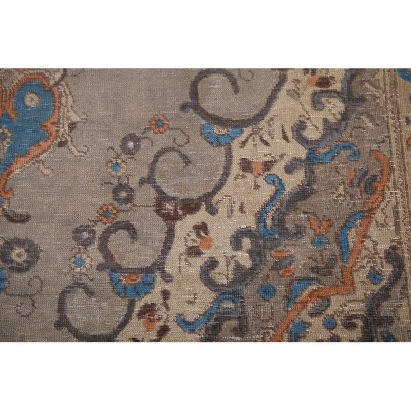 Distressed Tabriz Vintage Persian Rug Hand-Knotted Grey Wool Carpet - 6'6" x 9'7"