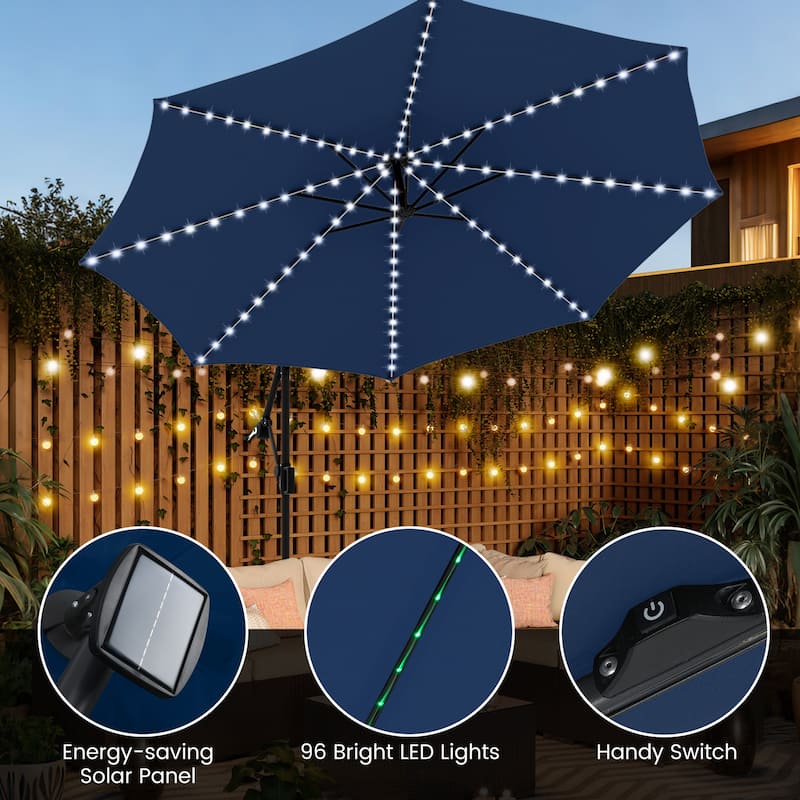 Costway 10 FT Solar Offset Hanging Umbrella with Base Patio Cantilever