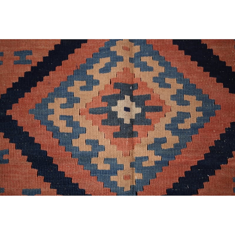 Pink Geometric Kilim Persian Accent Rug Flatweave Wool Carpet - 3'2" X 5'0"