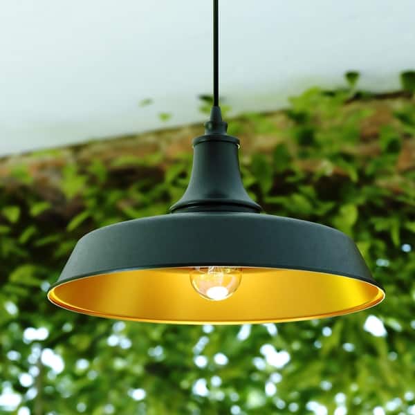 slide 2 of 14, Dorado Bronze Outdoor Farmhouse Pendant Ceiling Light - 15-in W x 8.5-in H x 15-in D Dark Bronze and Light Gold - 15-in W x 8.5-in H x 15-in D