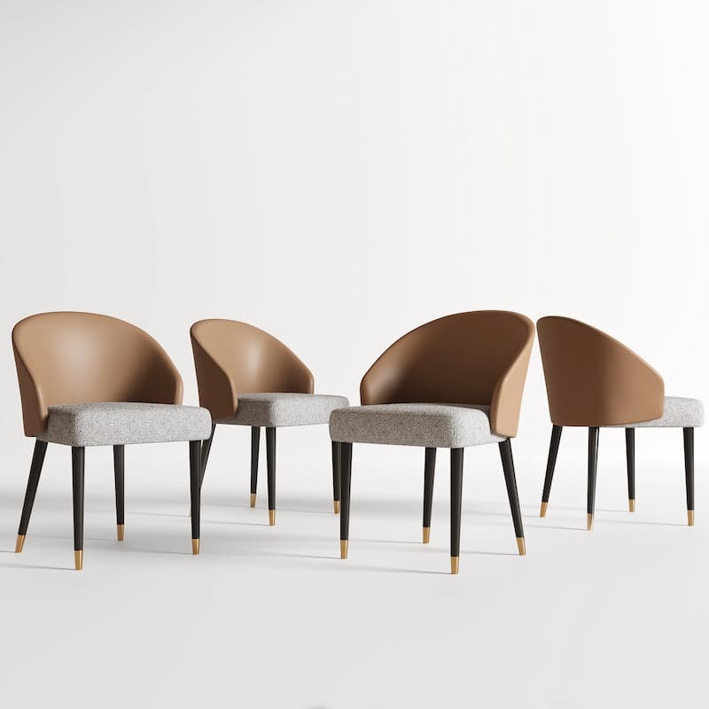 Modern Faux Leather and Fabric Upholstered Back Armchair Dining Chair Or Side Chair (Set of 4)