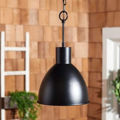 SAFAVIEH Outdoor Lighting Collection Priestly 10" Modern & Contemporary Outdoor Pendant - 10" W x 10" D x 63" H