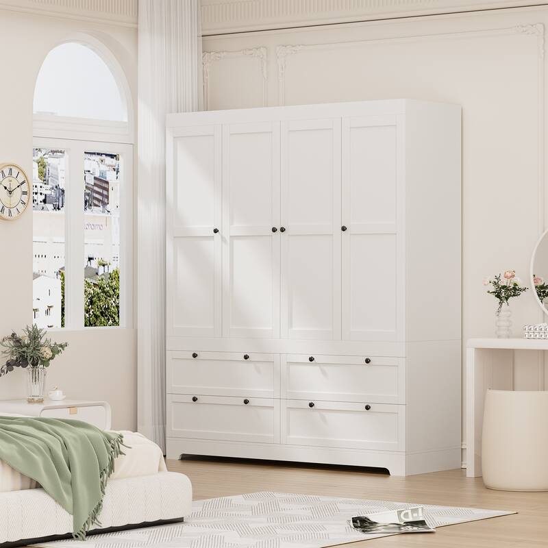 Meyreso White Modular Wardrobe Closet with Drawers, Convertible Stacking Armoire - N/A