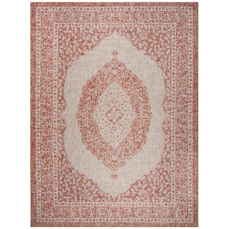 SAFAVIEH Courtyard Thoma Medallion Indoor/ Outdoor Waterproof Patio Backyard Rug - 8' x 11' - Light Beige/Terracotta