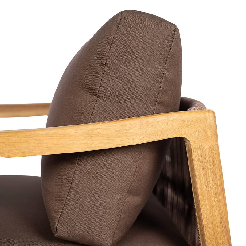 Christopher Knight Home - Outdoor Acacia Wood Club Chair with Rope Back and Water-Repellent Cushions