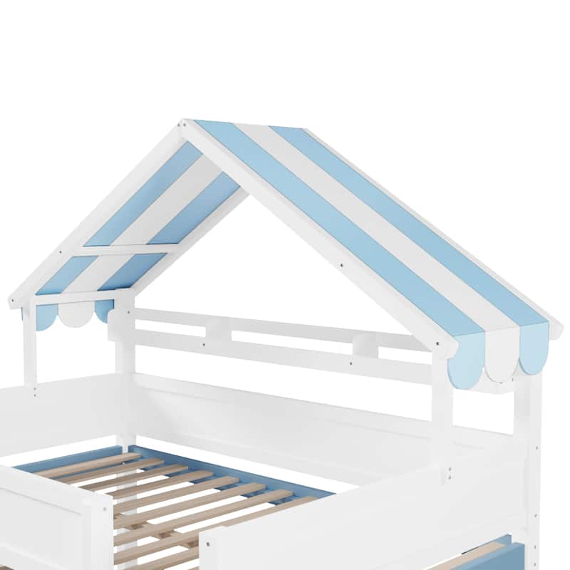GDFStudio - Solid Wood Full Size Loft Bed with Canopy & Storage Cabinet
