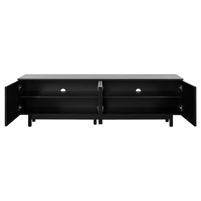 Black 70" TV Stand with Wood Legs, Cabinets & Shelves for TVs Up to 78"