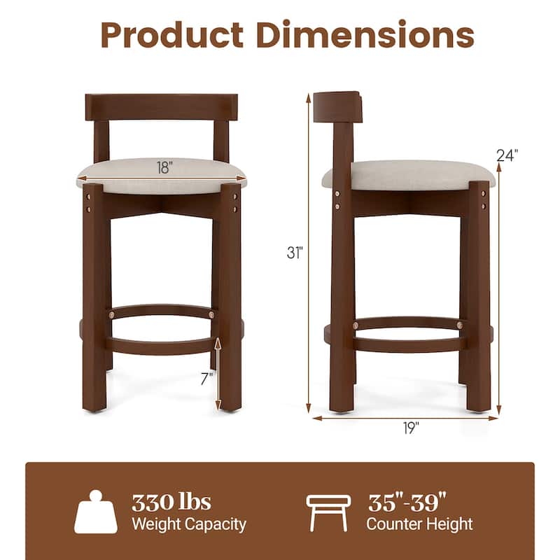 Gymax 24'' 2PCS Counter Height Bar Stools Set of 2 w/Backrests &