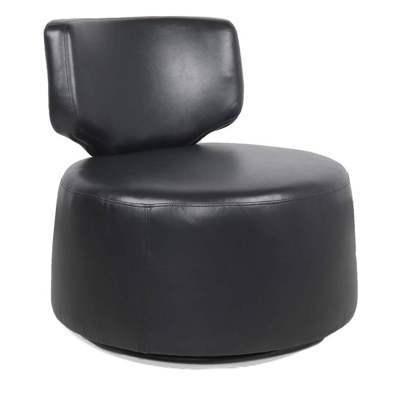 PU Swivel Barrel Chair with 360° Rotation, Solid Wood Frame, and 220lb Capacity