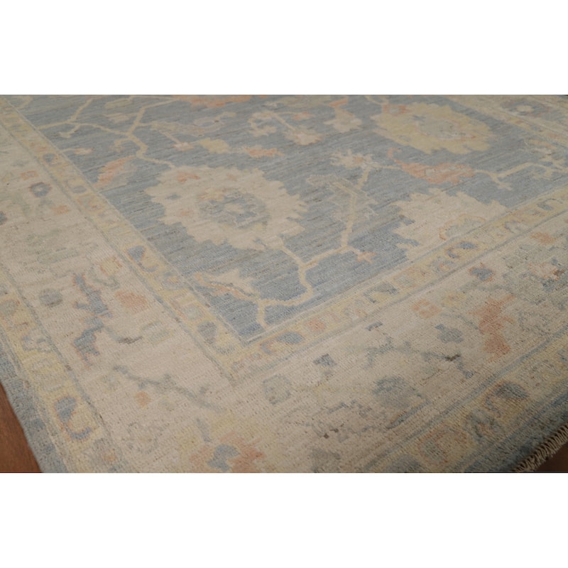 Vegetable Dye Floral Oushak Turkish Area Rug Handmade Blue Wool Carpet - 5'1"x 8'4" - 5'1"x 8'4" - Blue