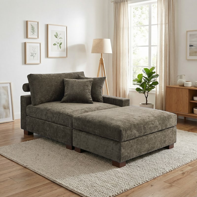 Oversized Chenille Modular Armchair And Ottoman Set Living Room Set