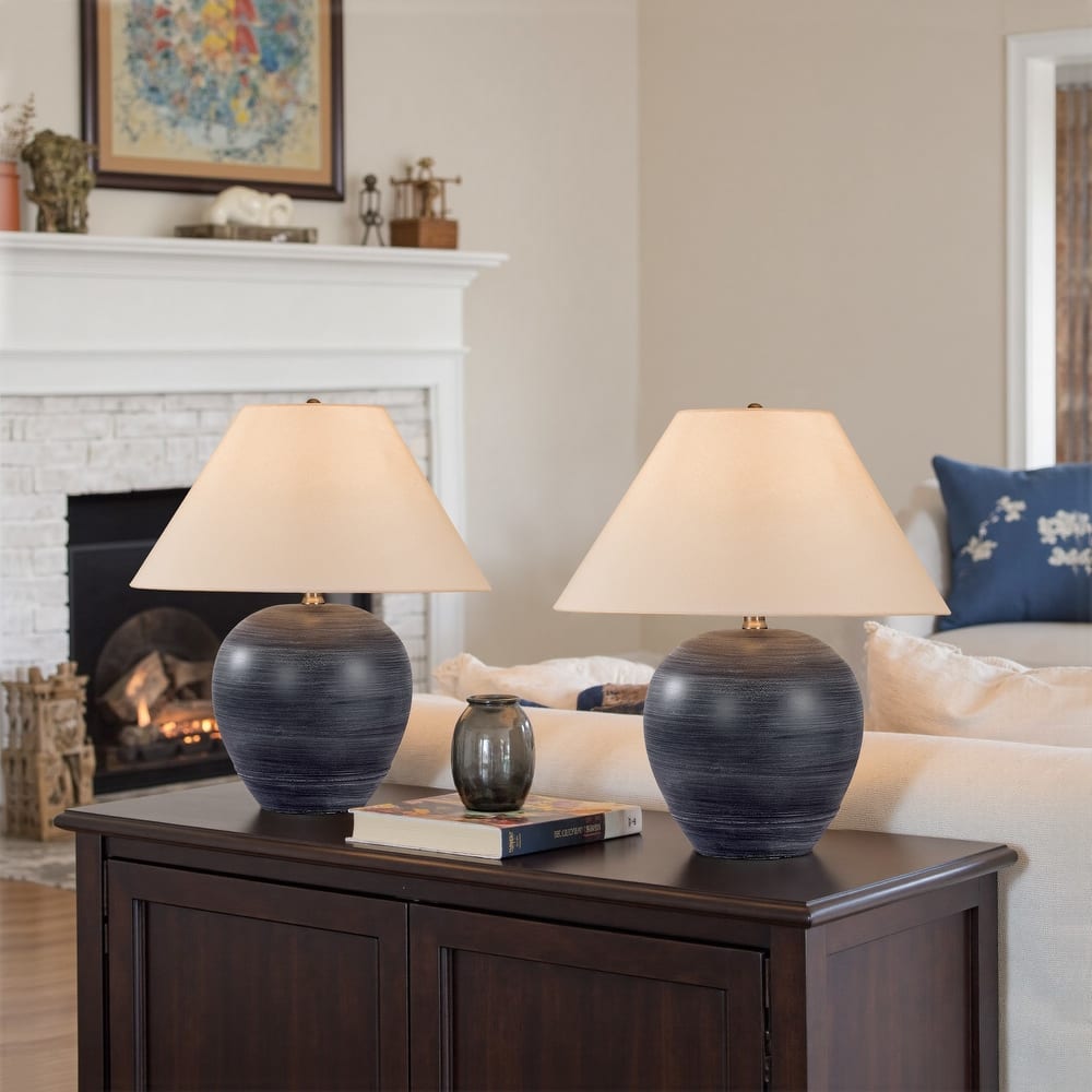 2 Pack Global Ceramic Accent Table Lamp with Linen Shade