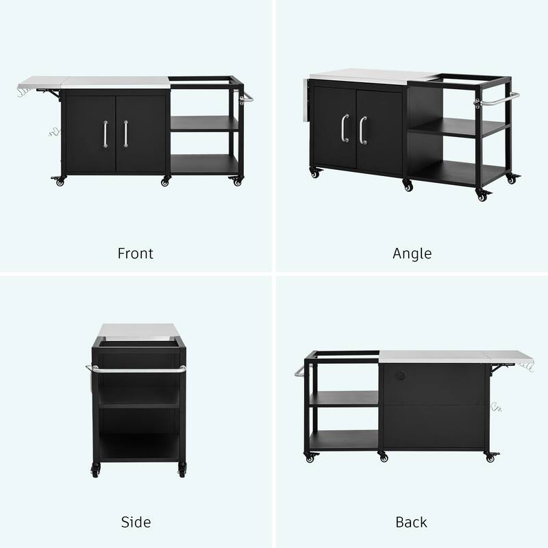 76.6" Outdoor Large Grill Cart with Storage Cabinet, Adjustable Shelf & Hooks & Bottle Opener