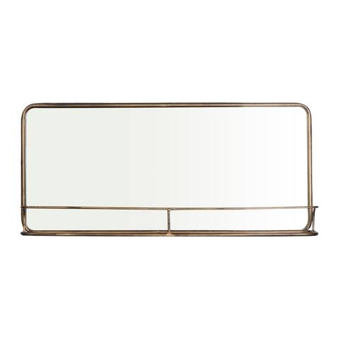Brass Metal Framed Mirror with Shelf