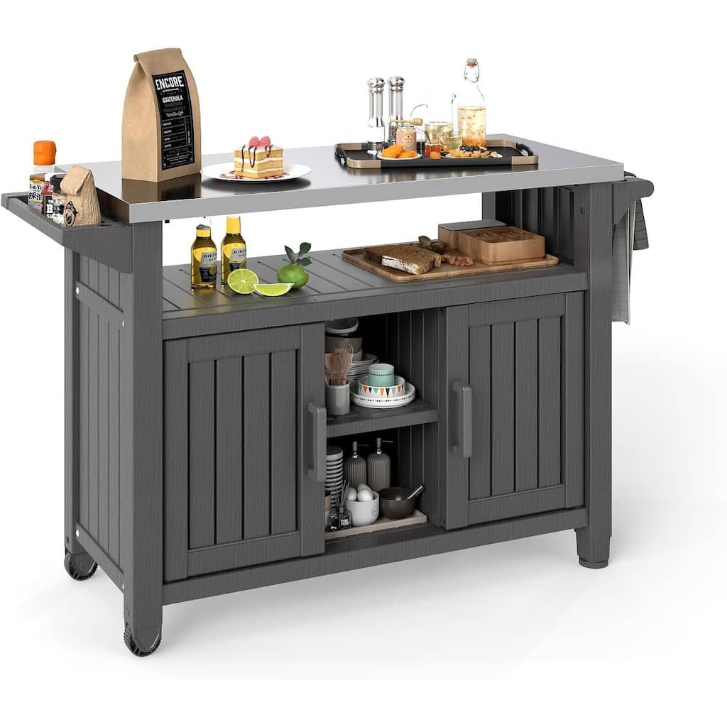 Outdoor Kitchen lsland with Wheels for BBQ Food Prep, Outdoor Grill Cart for Parties, Courtyard, Kitchen