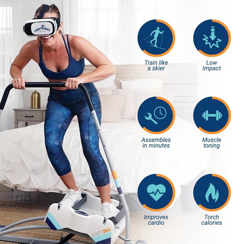 Aeroski 2.0 Ski Fitness Workout Machine with Recoil Spring Resistance, Gray - 50