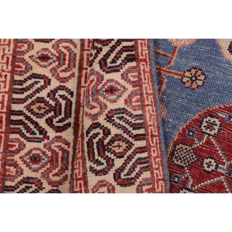 Bohemian Kazak Sloane Light Blue/Beige Wool Runner - 2'11'' x 13'6''