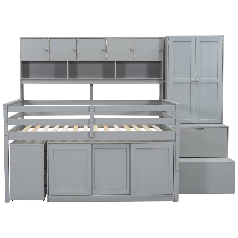 Wooden Loft Bed with Integrated Wardrobe & Desk